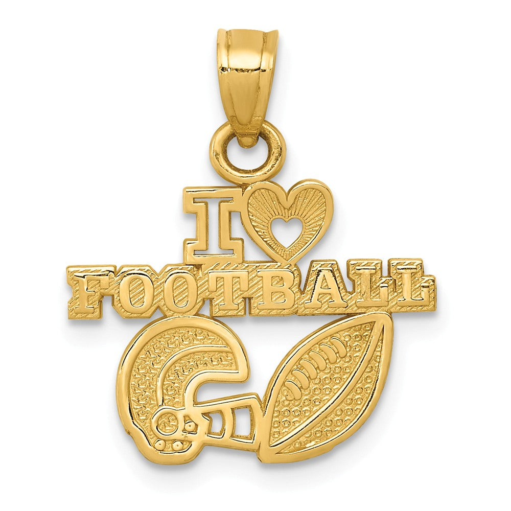 14k Yellow Gold Small I Heart Football Pendant, 17mm (5/8 inch), Item P26779 by The Black Bow Jewelry Co.