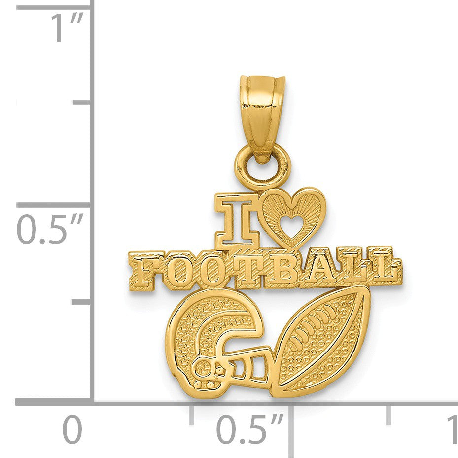 Alternate view of the 14k Yellow Gold Small I Heart Football Pendant, 17mm (5/8 inch) by The Black Bow Jewelry Co.