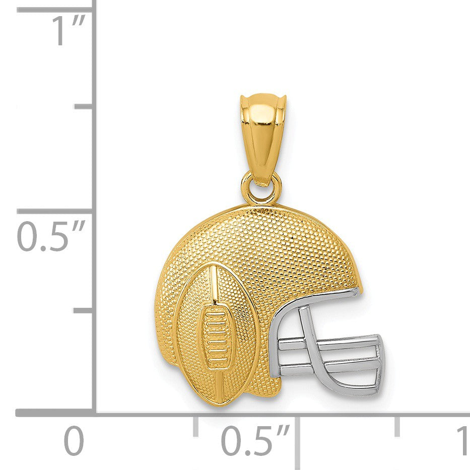 Alternate view of the 14k Yellow Gold &amp; White Rhodium Football Helmet Pendant, 14mm by The Black Bow Jewelry Co.