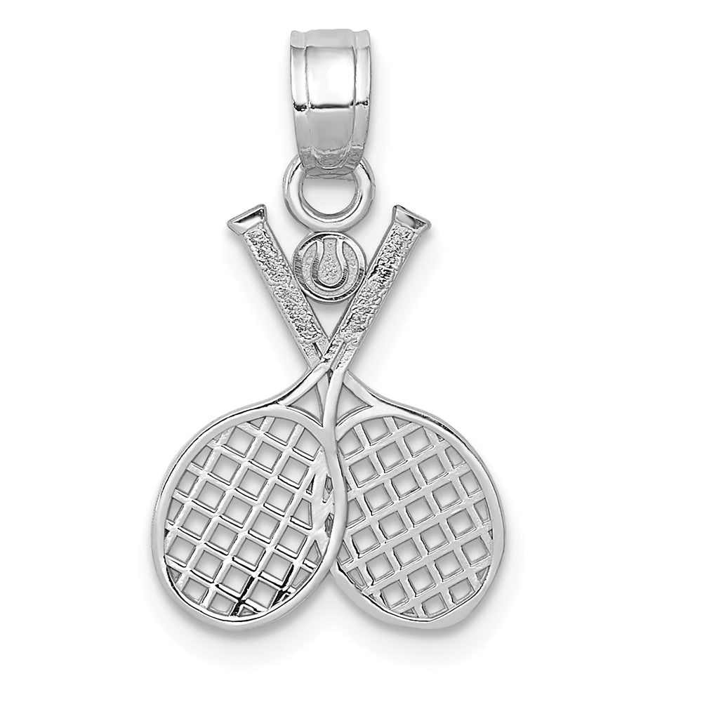 14k White Gold Double Tennis Racquet Pendant, 13mm (1/2 inch), Item P26783 by The Black Bow Jewelry Co.