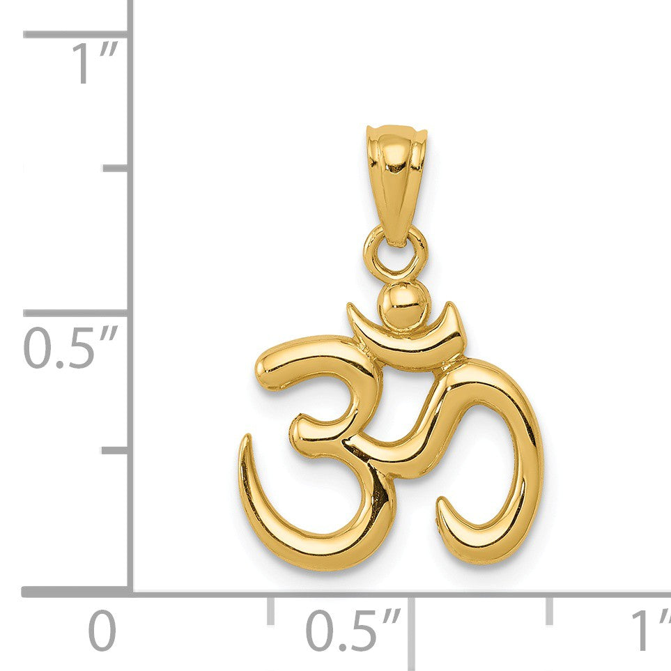 Alternate view of the 14k Yellow Gold 2D Om Symbol Pendant, 15mm (9/16 inch) by The Black Bow Jewelry Co.