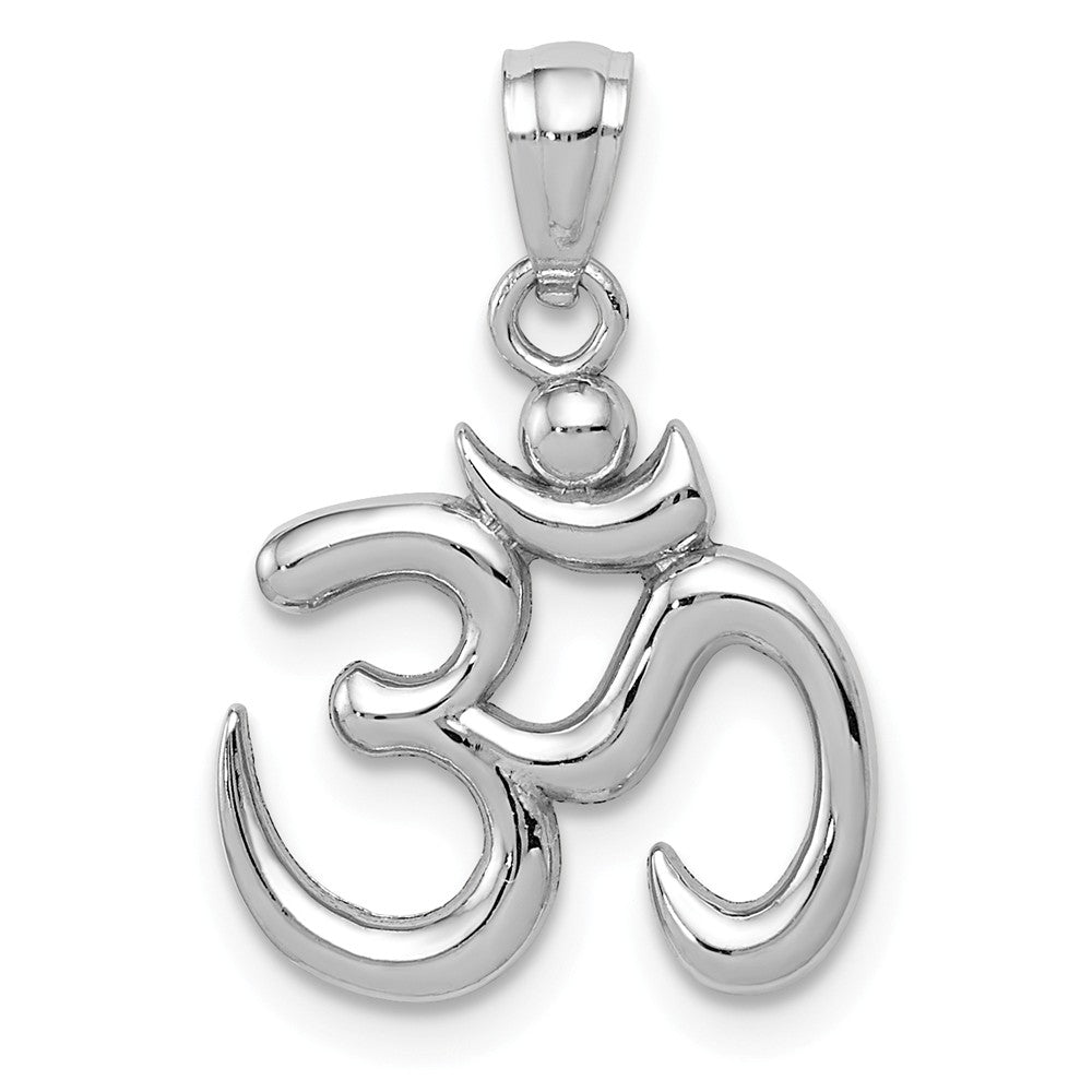 14k White Gold 2D Om Symbol Pendant, 15mm (9/16 inch), Item P26791 by The Black Bow Jewelry Co.