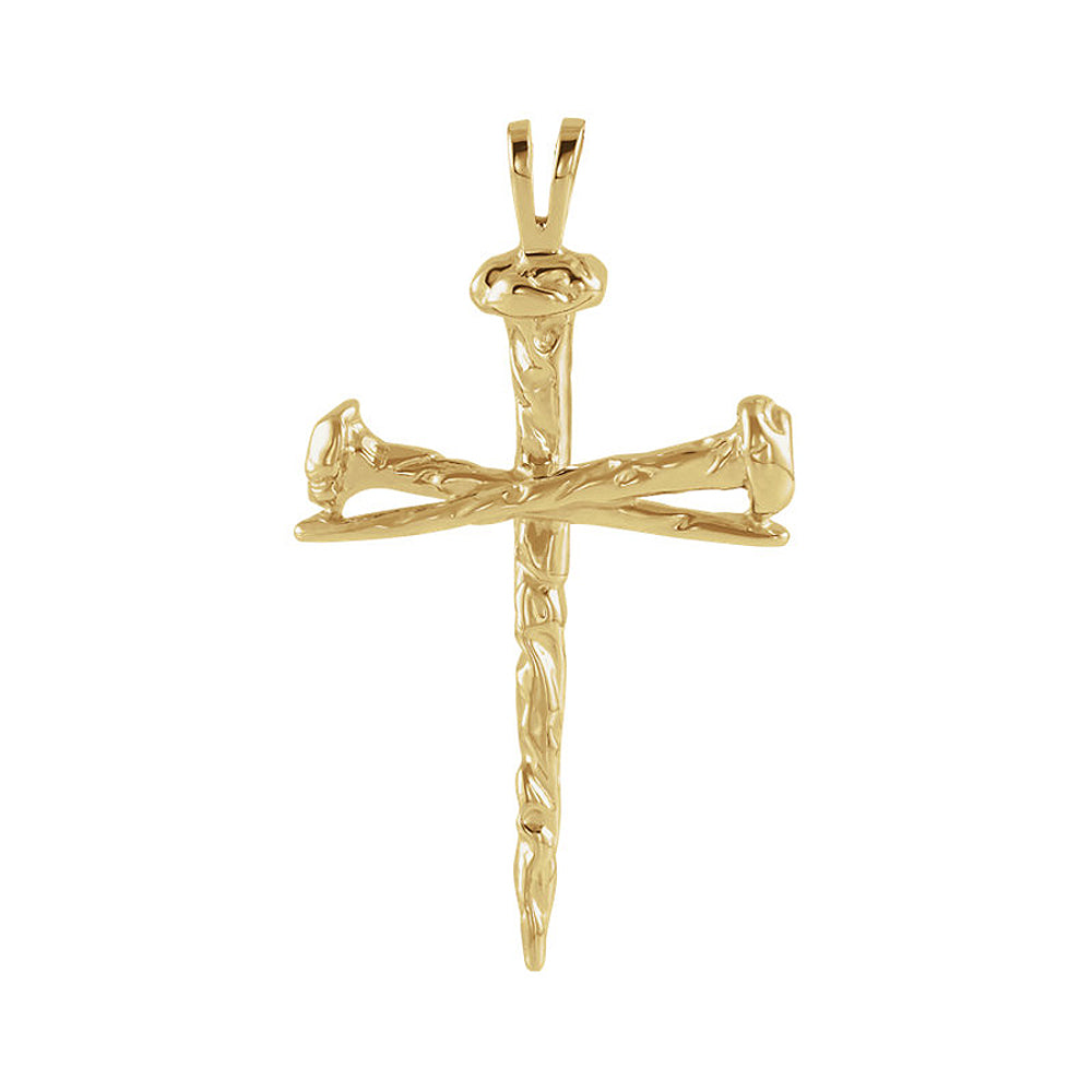 Men&#39;s 14k Yellow Gold Polished Nail Cross Pendant, 29 x 43mm, Item P26800-29 by The Black Bow Jewelry Co.