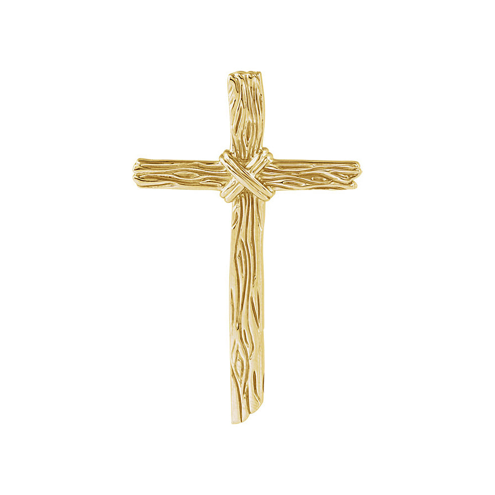 14k Gold or Sterling Silver Woodgrain Rope Cross Pendant, 32 x 51mm, Item P26804 by The Black Bow Jewelry Co.