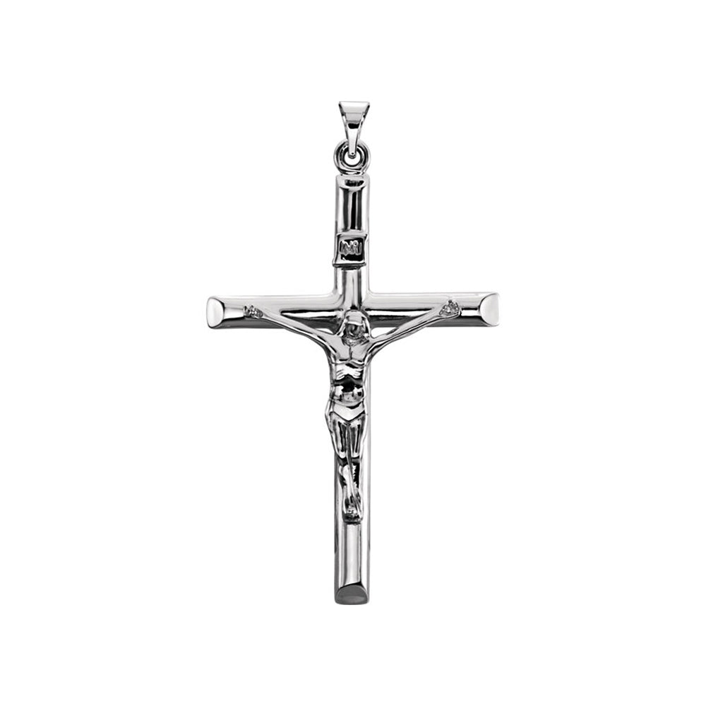 14k White Gold INRI Crucifix Pendant, 29 x 43mm, Item P26805-43 by The Black Bow Jewelry Co.