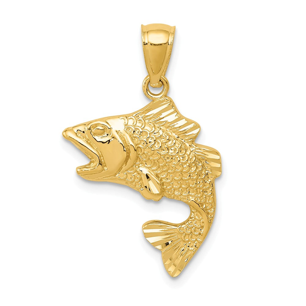 14k Yellow or White Gold Bass Pendant, 17mm (5/8 inch), Item P26810 by The Black Bow Jewelry Co.