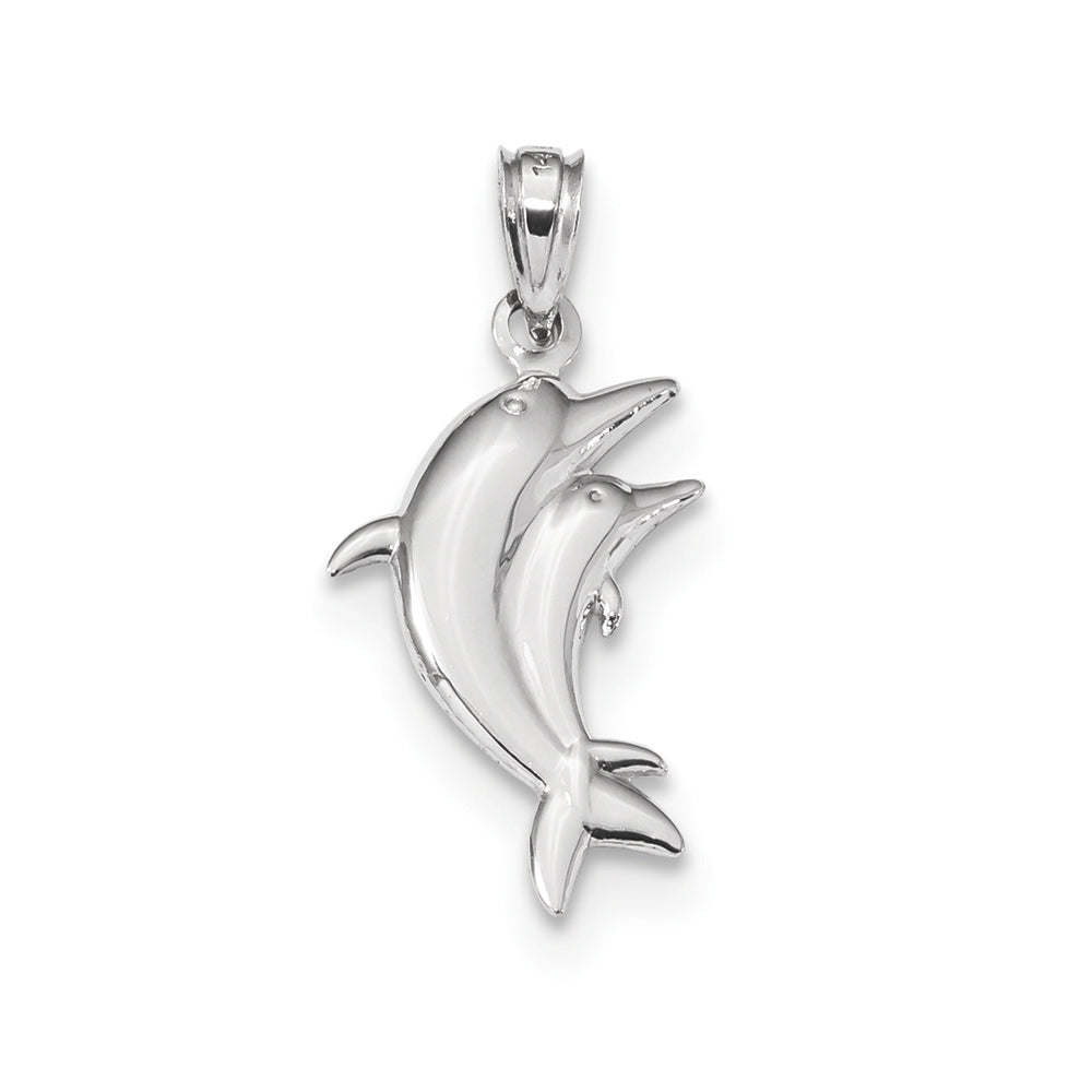 Alternate view of the 14k Yellow or White Gold Dolphin Pair Pendant, 13 x 20mm by The Black Bow Jewelry Co.