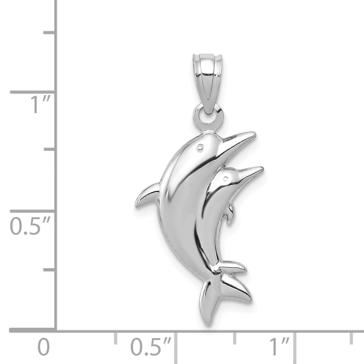 Alternate view of the 14k White Gold Dolphin Pair Pendant, 13 x 20mm by The Black Bow Jewelry Co.