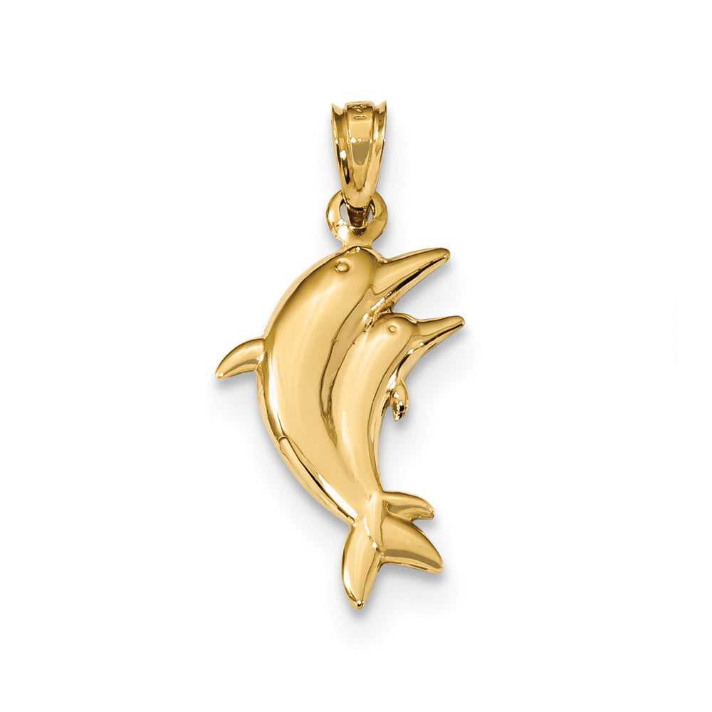 14k Yellow or White Gold Dolphin Pair Pendant, 13 x 20mm, Item P26811 by The Black Bow Jewelry Co.