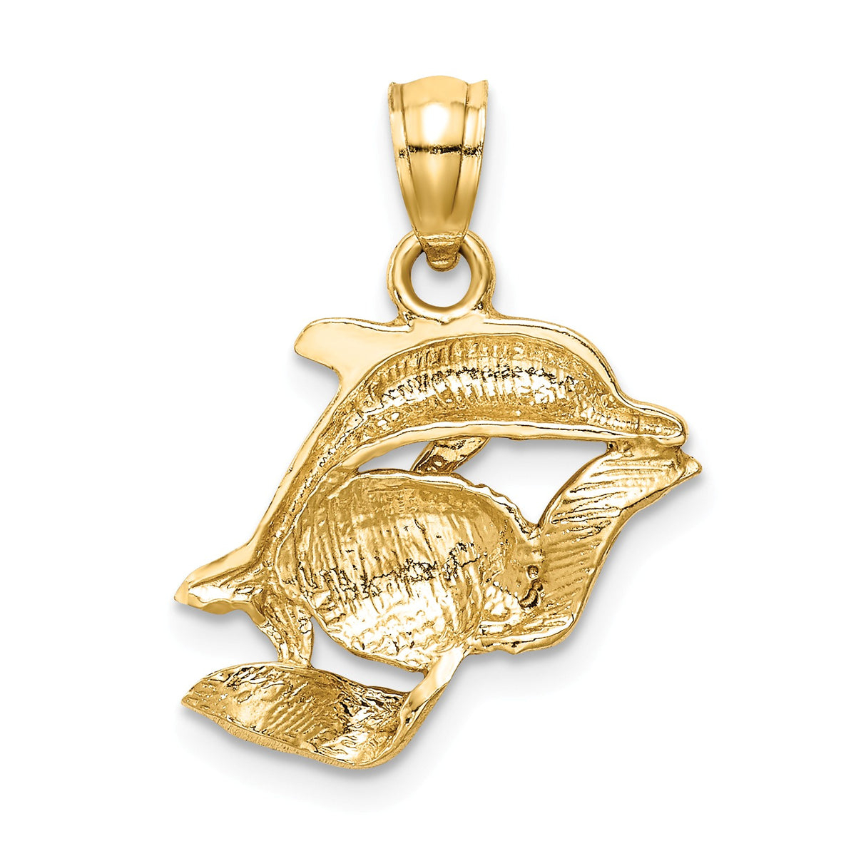 Alternate view of the 14k Yellow Gold Dolphin Pair Pendant, 13 x 20mm by The Black Bow Jewelry Co.