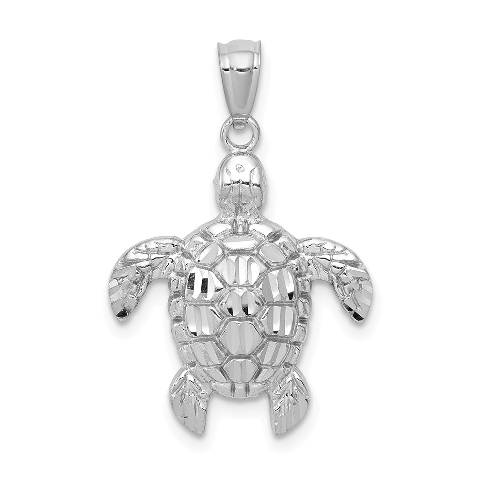Alternate view of the 14k Yellow or White Gold Diamond-Cut Sea Turtle Pendant, 17 x 24mm by The Black Bow Jewelry Co.