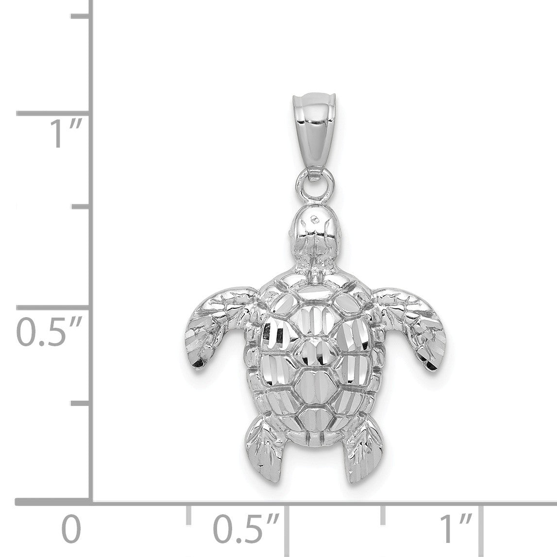 Alternate view of the 14k White Gold Diamond-Cut Sea Turtle Pendant, 17 x 24mm by The Black Bow Jewelry Co.
