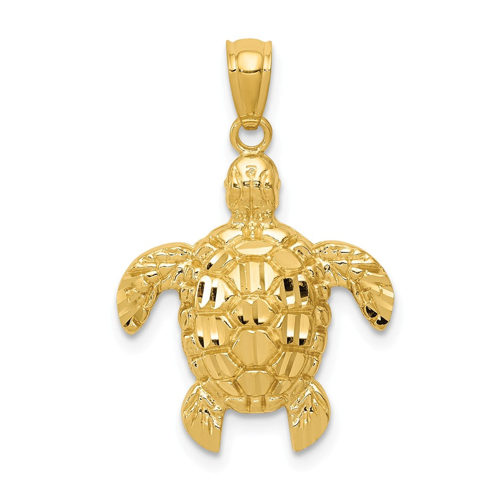 14k Yellow or White Gold Diamond-Cut Sea Turtle Pendant, 17 x 24mm, Item P26812 by The Black Bow Jewelry Co.