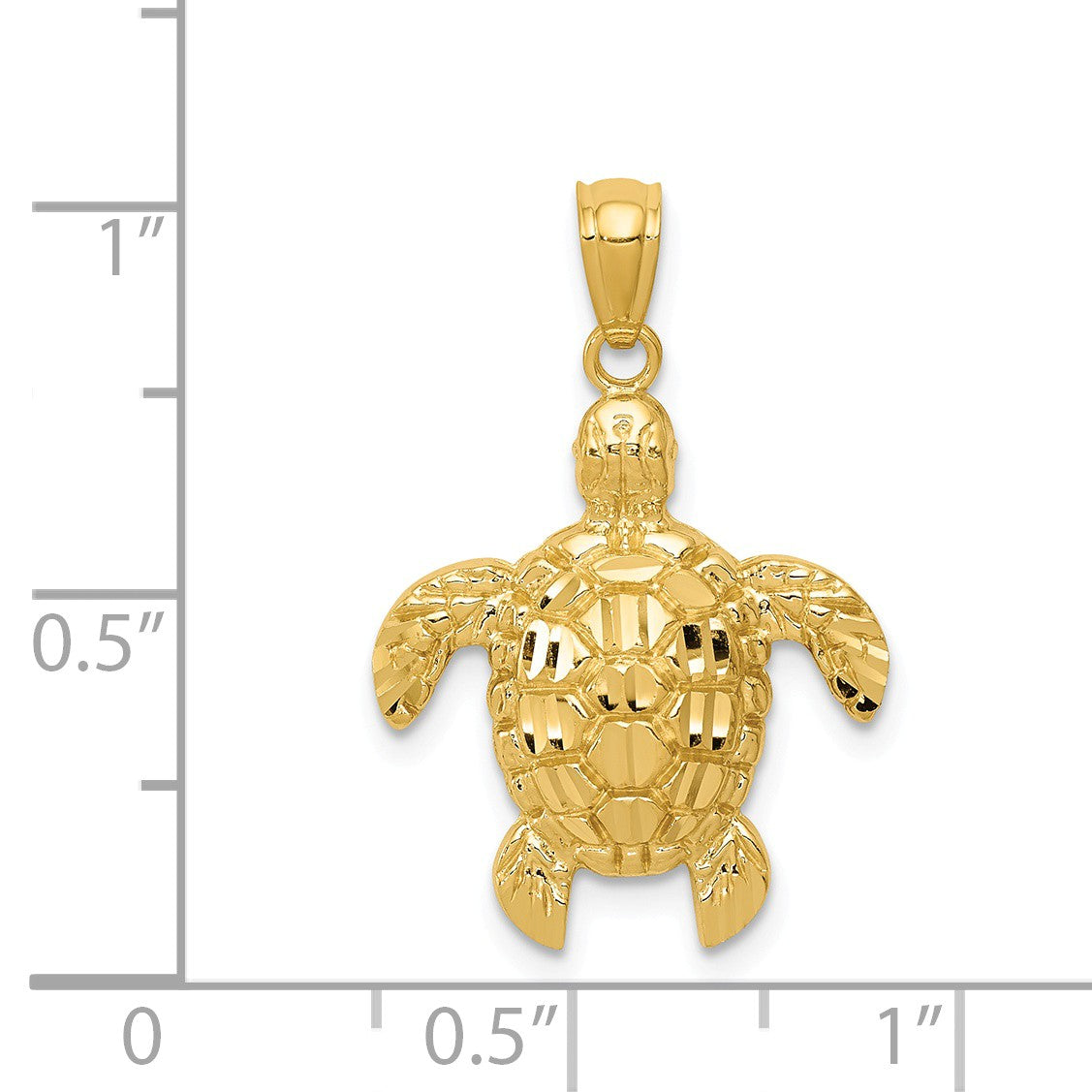 Alternate view of the 14k Yellow Gold Diamond-Cut Sea Turtle Pendant, 17 x 24mm by The Black Bow Jewelry Co.