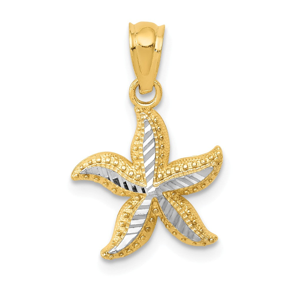 14k Yellow Gold and White Rhodium Starfish Pendant, 12mm (7/16 Inch), Item P26814-12 by The Black Bow Jewelry Co.