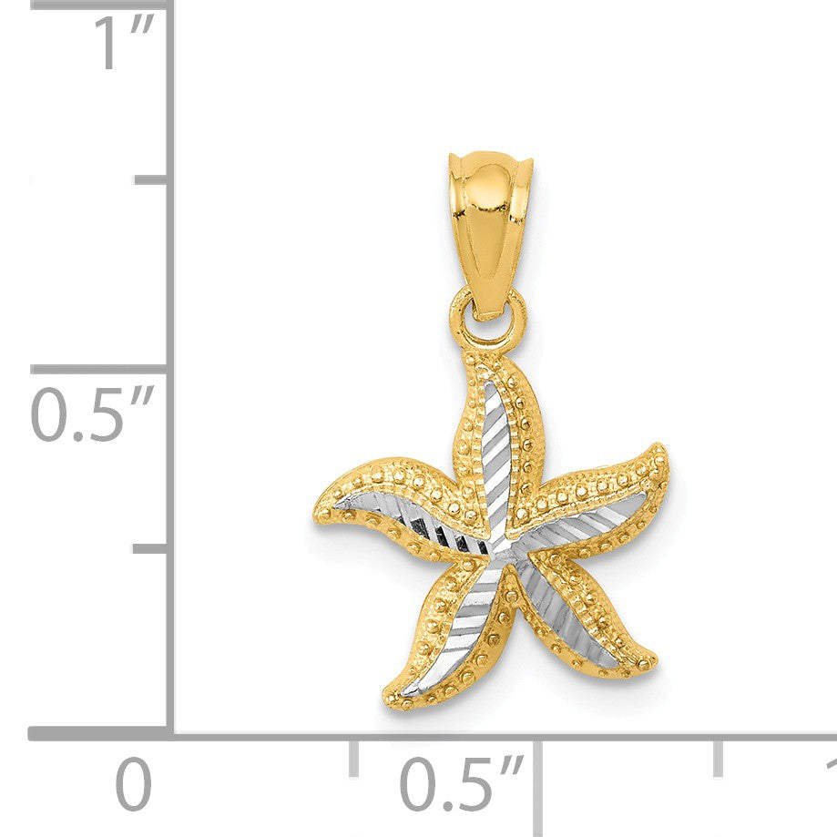 Alternate view of the 14k Yellow Gold and White Rhodium Starfish Pendant, 12mm (7/16 Inch) by The Black Bow Jewelry Co.