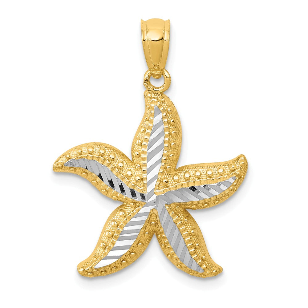 14k Yellow Gold and White Rhodium Starfish Pendant, 19mm (3/4 Inch), Item P26814-19 by The Black Bow Jewelry Co.