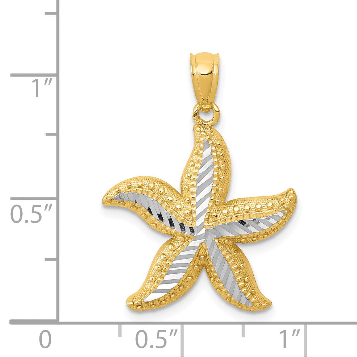 Alternate view of the 14k Yellow Gold and White Rhodium Starfish Pendant, 12mm or 19mm by The Black Bow Jewelry Co.