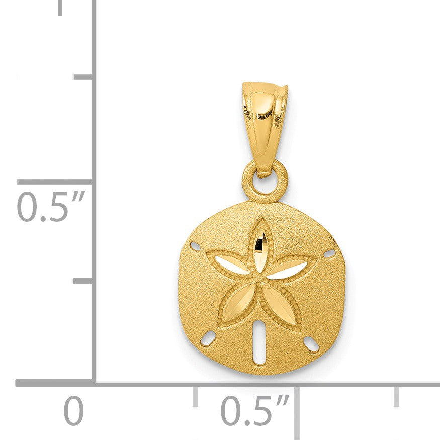 Alternate view of the 14k Yellow Gold Satin &amp; Diamond-Cut Sand Dollar Pendant, 10mm by The Black Bow Jewelry Co.