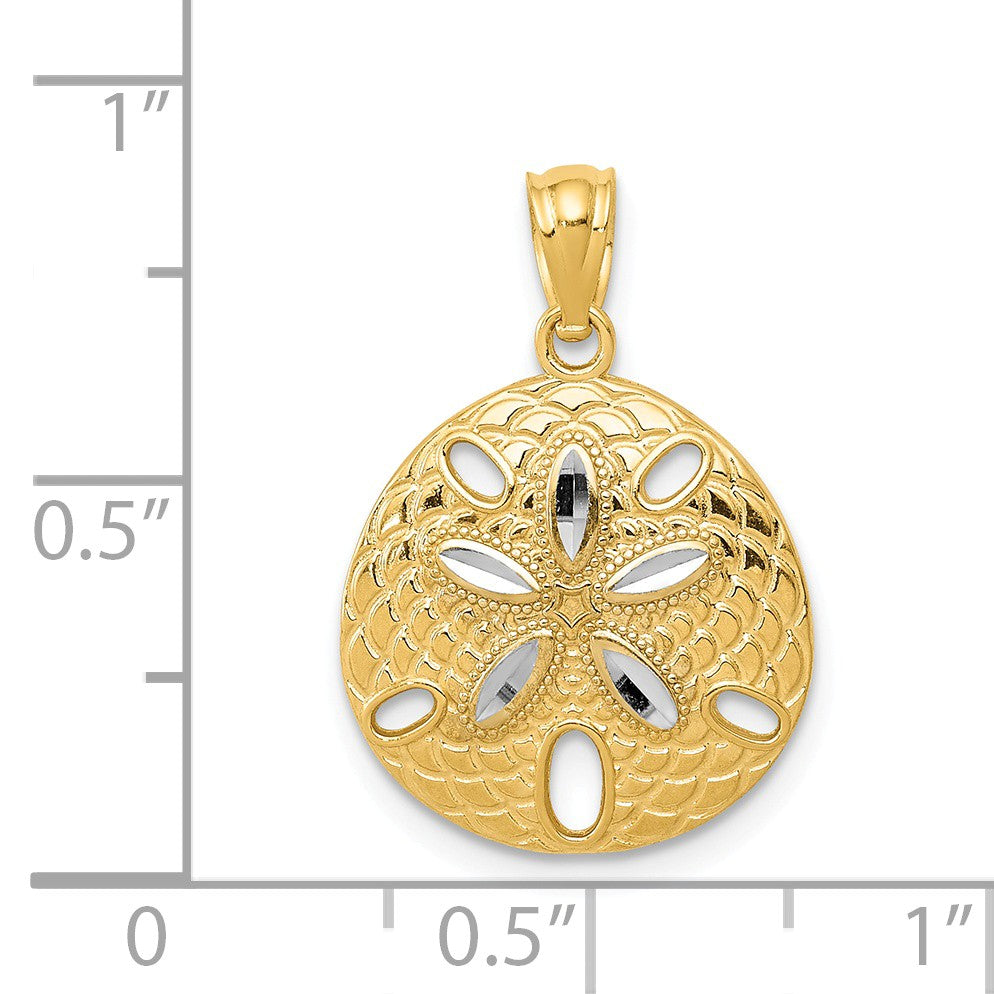 Alternate view of the 14k Yellow Gold and White Rhodium Sand Dollar Pendant, 15mm (9/16 In) by The Black Bow Jewelry Co.