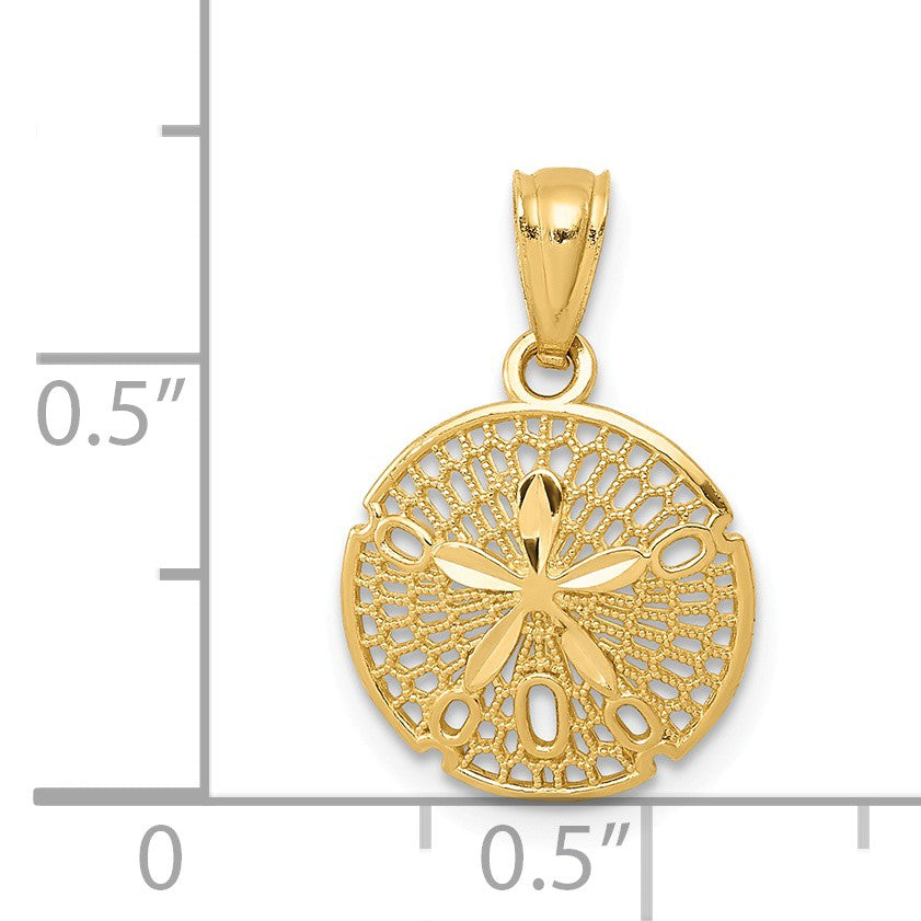 Alternate view of the 14k Yellow Gold Filigree Sand Dollar Pendant, 13mm (1/2 Inch) by The Black Bow Jewelry Co.