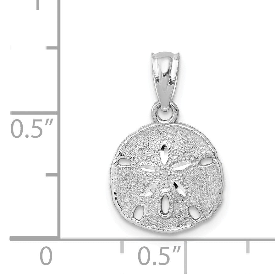 Alternate view of the 14k White Gold Textured Sand Dollar Pendant, 12mm (7/16 Inch) by The Black Bow Jewelry Co.