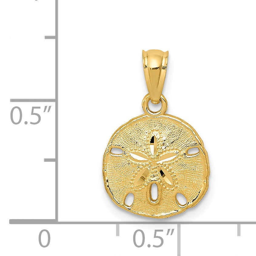 Alternate view of the 14k Yellow or White Gold Textured Sand Dollar Pendant, 12mm (7/16 In) by The Black Bow Jewelry Co.