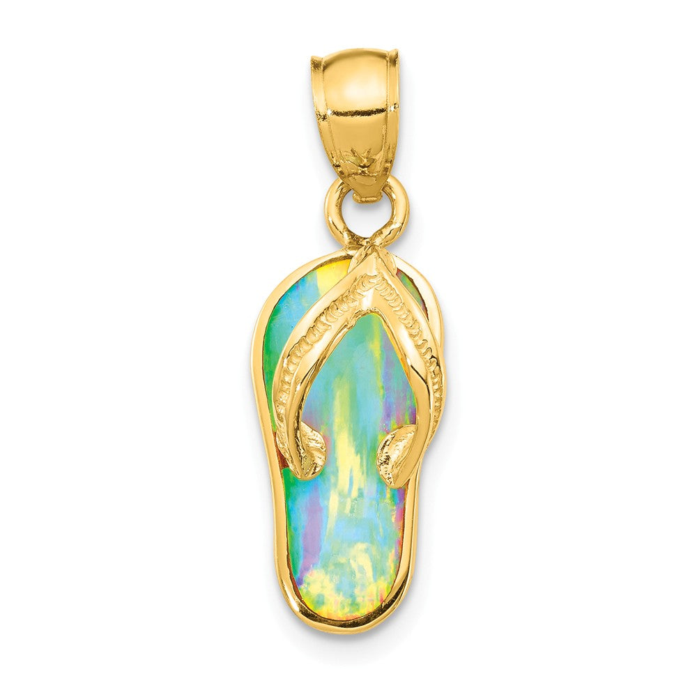 Alternate view of the 14k Yellow Gold and Created White or Blue Opal Flip Flop Pendant, 8mm by The Black Bow Jewelry Co.