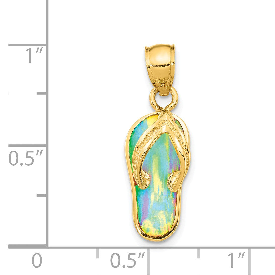 Alternate view of the 14k Yellow Gold and Created White or Blue Opal Flip Flop Pendant, 8mm by The Black Bow Jewelry Co.