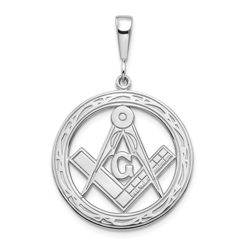 14k White Gold Masonic Circle Pendant, 23mm (7/8 Inch), Item P26824-23 by The Black Bow Jewelry Co.