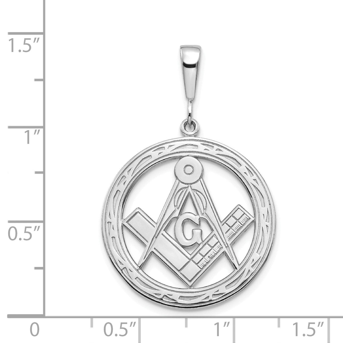 Alternate view of the 14k White Gold Masonic Circle Pendant, 18mm or 23mm by The Black Bow Jewelry Co.