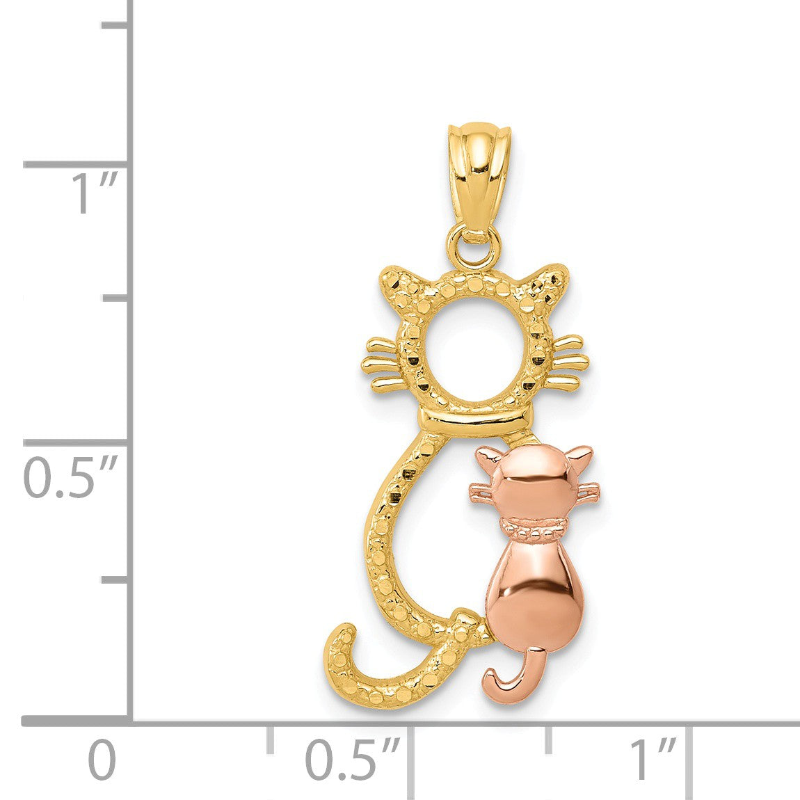 Alternate view of the 14k Yellow &amp; Rose or White &amp; Rose Gold Sitting Cats Pendant, 11 x 22mm by The Black Bow Jewelry Co.