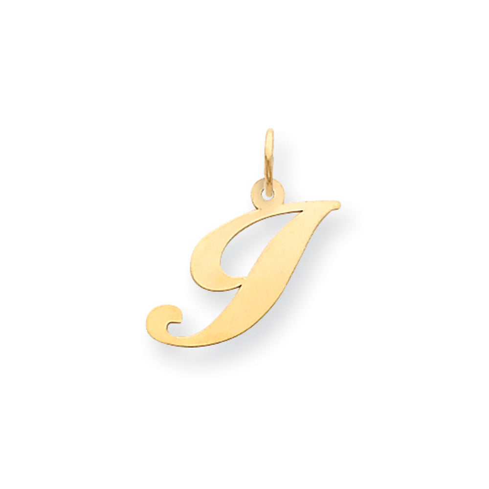 14k Yellow Gold, Ella Collection, Small Fancy Script Initial I Pendant, Item P26829-I by The Black Bow Jewelry Co.