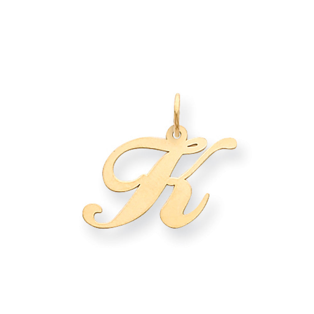 14k Yellow Gold, Ella Collection, Small Fancy Script Initial K Pendant, Item P26829-K by The Black Bow Jewelry Co.