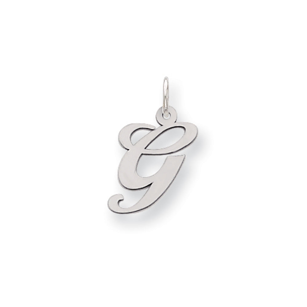 14k White Gold, Ella Collection, Small Fancy Script Initial G Pendant, Item P26830-G by The Black Bow Jewelry Co.