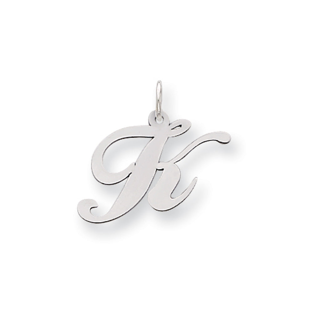 14k White Gold, Ella Collection, Small Fancy Script Initial K Pendant, Item P26830-K by The Black Bow Jewelry Co.