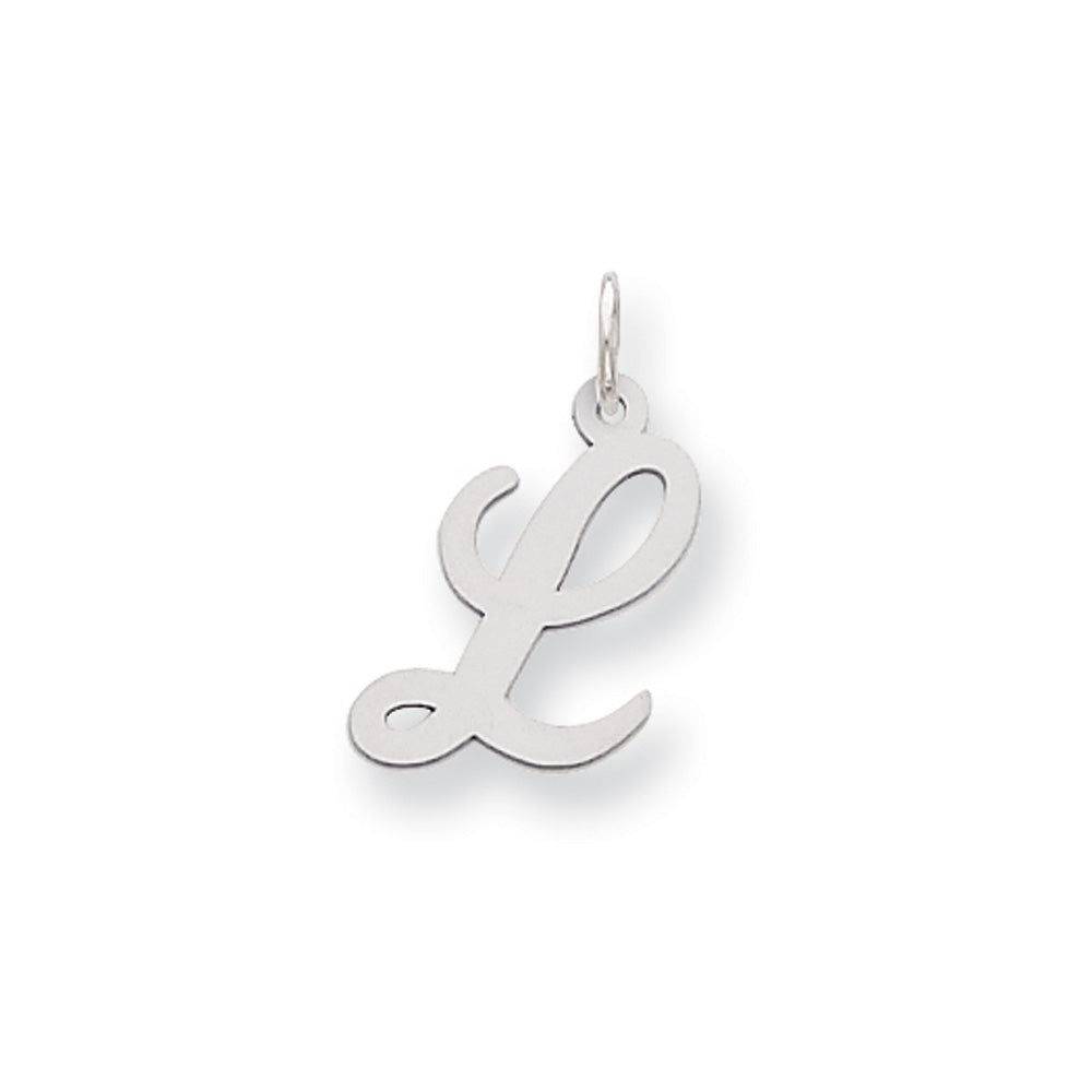 14k White Gold, Ella Collection, Small Fancy Script Initial L Pendant, Item P26830-L by The Black Bow Jewelry Co.