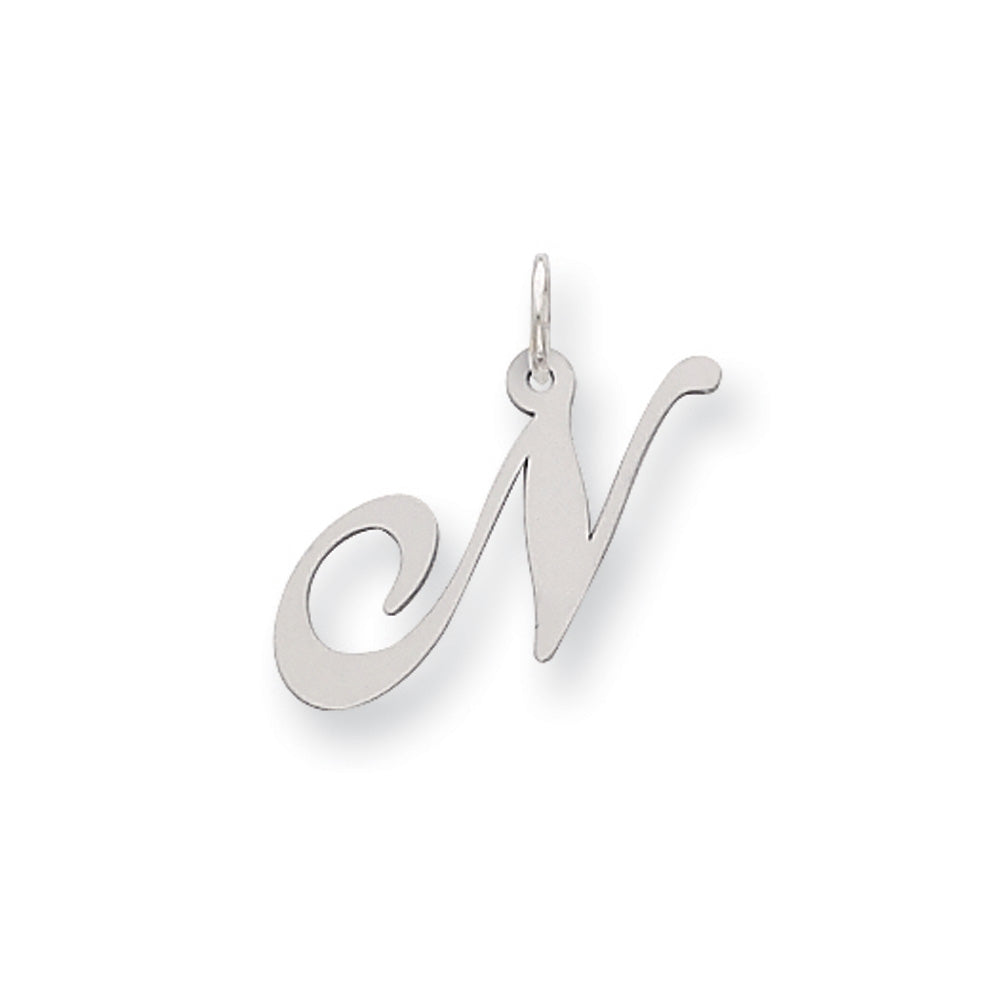 14k White Gold, Ella Collection, Small Fancy Script Initial N Pendant, Item P26830-N by The Black Bow Jewelry Co.