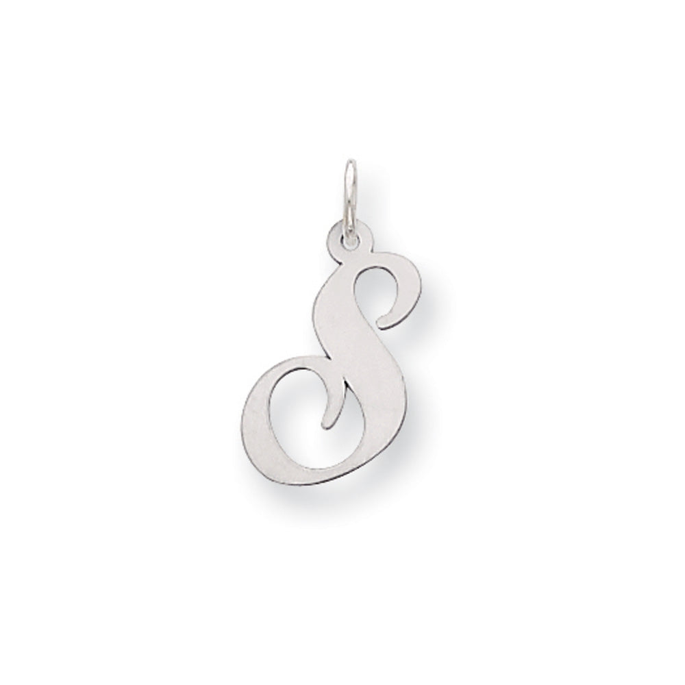 14k White Gold, Ella Collection, Small Fancy Script Initial S Pendant, Item P26830-S by The Black Bow Jewelry Co.