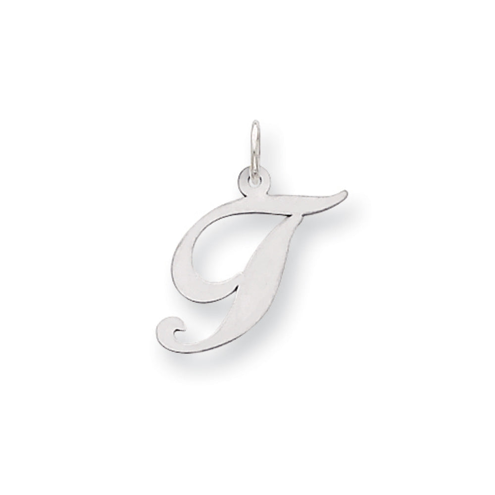 14k White Gold, Ella Collection, Small Fancy Script Initial T Pendant, Item P26830-T by The Black Bow Jewelry Co.