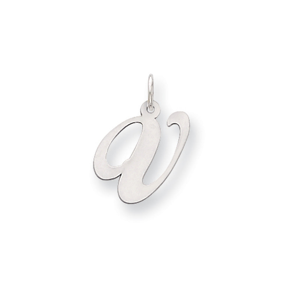 14k White Gold, Ella Collection, Small Fancy Script Initial V Pendant, Item P26830-V by The Black Bow Jewelry Co.