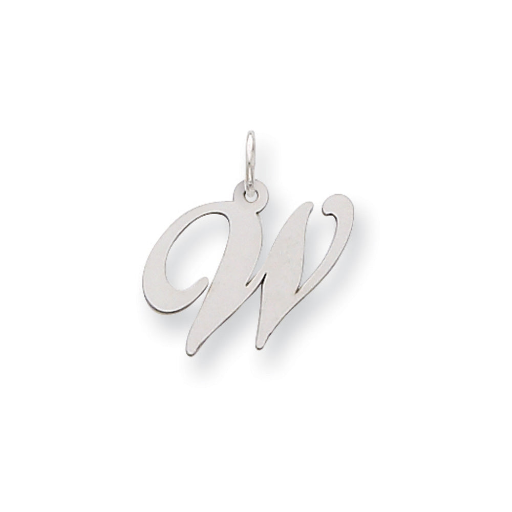 14k White Gold, Ella Collection, Small Fancy Script Initial W Pendant, Item P26830-W by The Black Bow Jewelry Co.