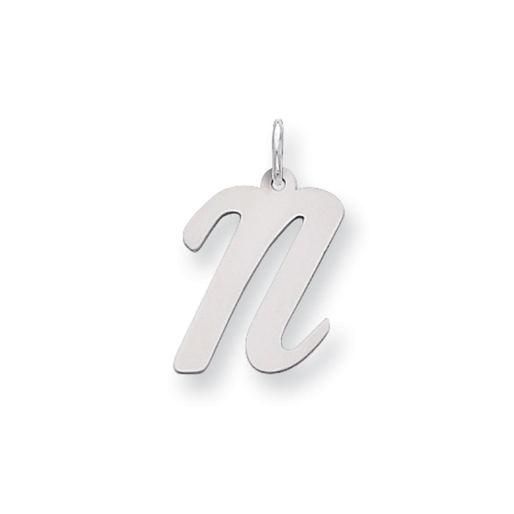 14k White Gold, Madison Collection, Medium Script Initial N Pendant, Item P26834-N by The Black Bow Jewelry Co.