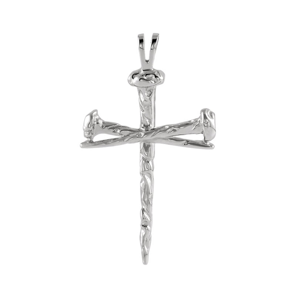 Men&#39;s Platinum Polished Nail Cross Pendant, 24 x 34mm, Item P26837 by The Black Bow Jewelry Co.