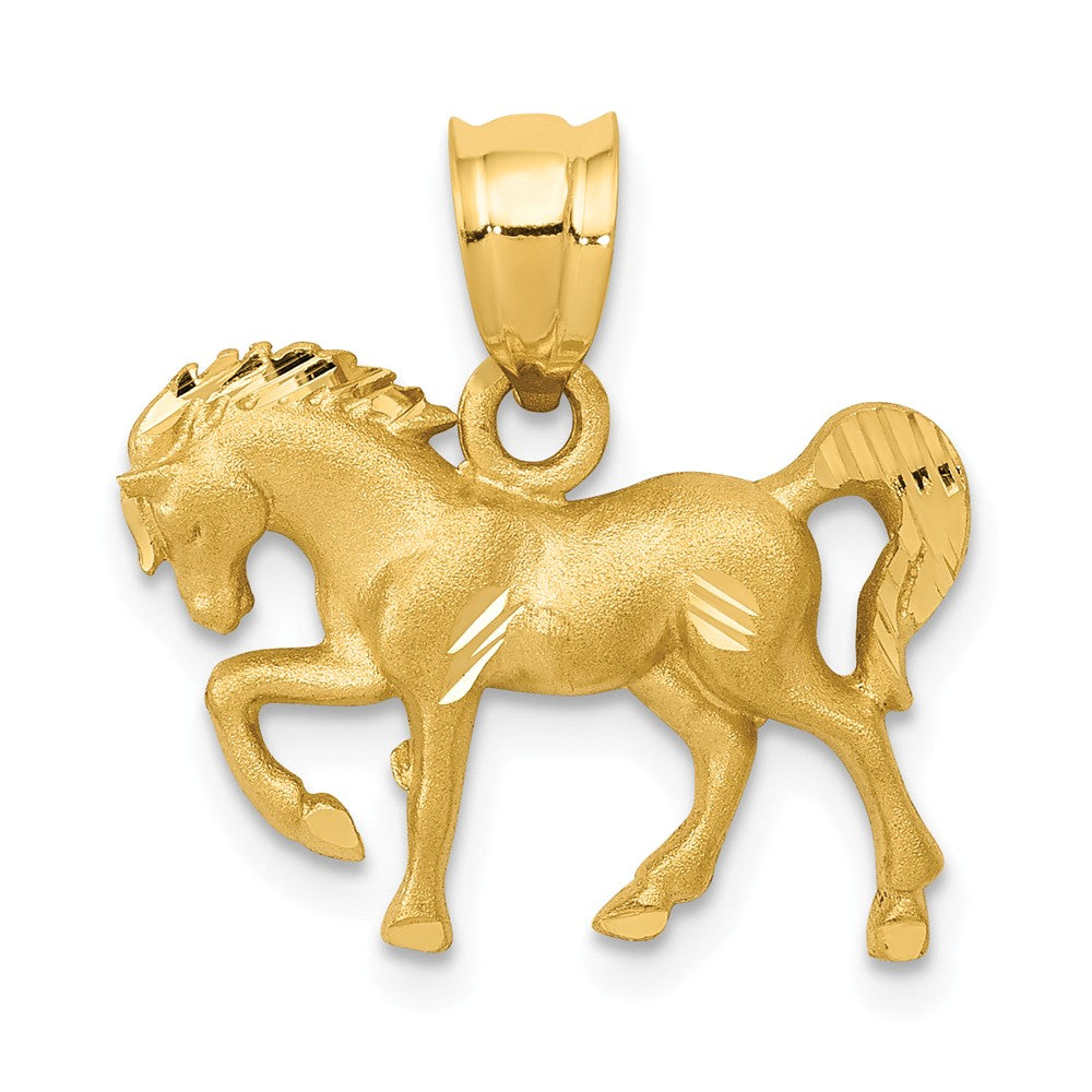 14k Yellow Gold Satin &amp; Diamond-Cut Horse Pendant, 18mm (11/16 Inch), Item P26847 by The Black Bow Jewelry Co.