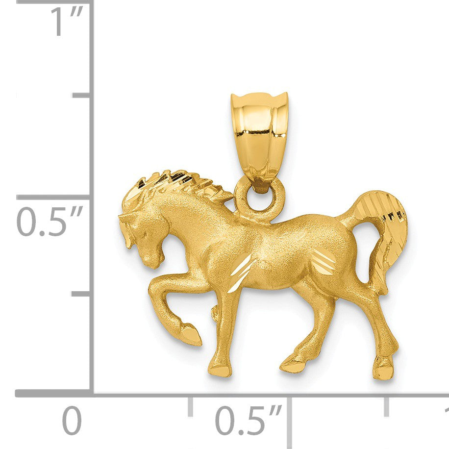 Alternate view of the 14k Yellow Gold Satin &amp; Diamond-Cut Horse Pendant, 18mm (11/16 Inch) by The Black Bow Jewelry Co.