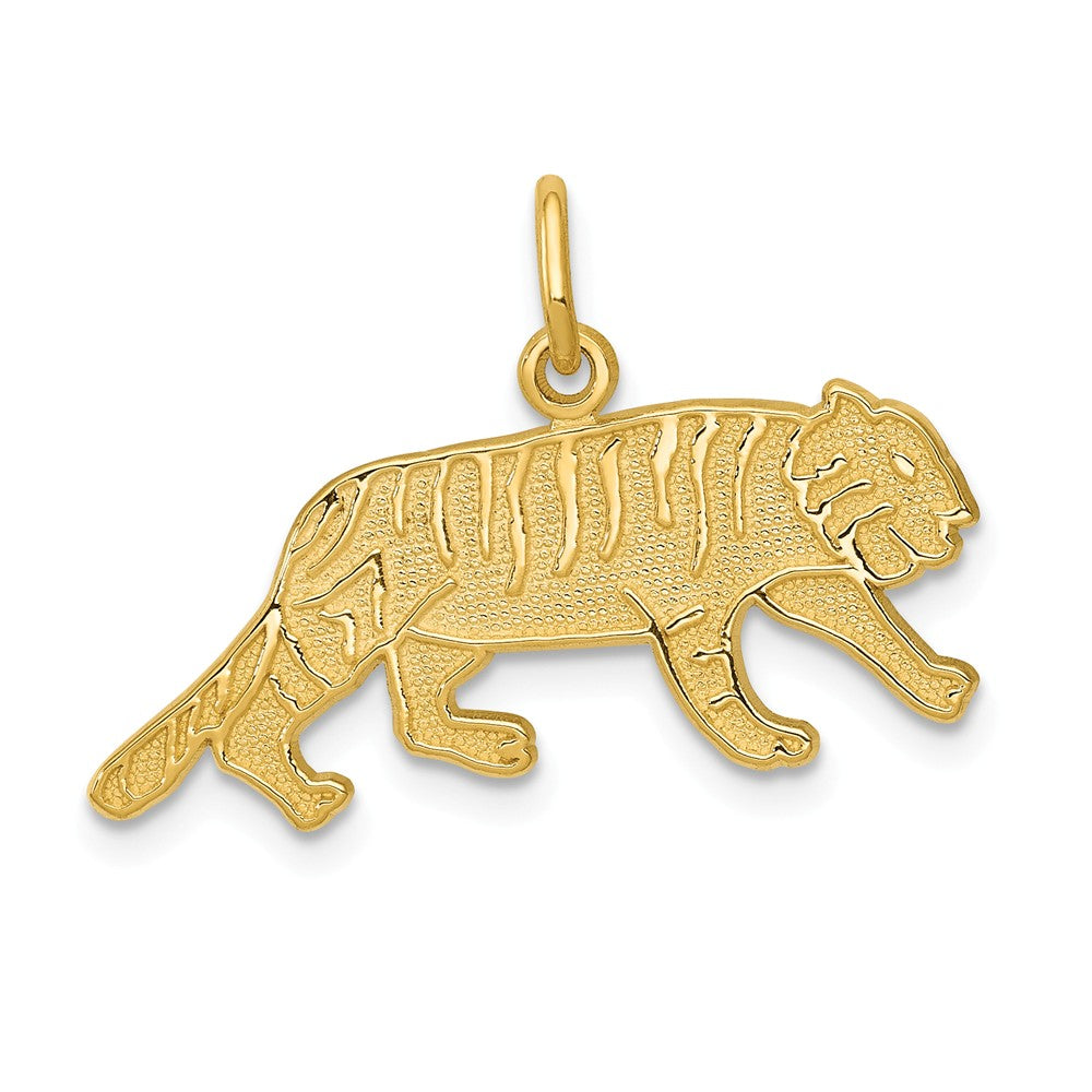 14k Yellow Gold Flat Textured Tiger Charm or Pendant, 25mm (1 Inch), Item P26848 by The Black Bow Jewelry Co.