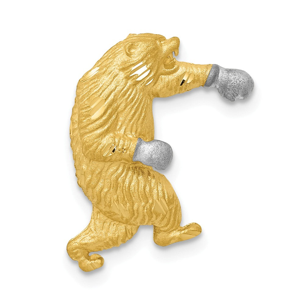 14k Yellow Gold and White Rhodium Boxing Bear Slide Pendant, 18mm, Item P26852 by The Black Bow Jewelry Co.
