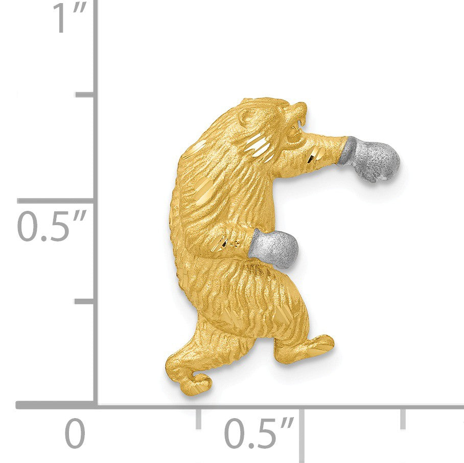14k Yellow Gold and White Rhodium Boxing Bear Slide Pendant, 18mm