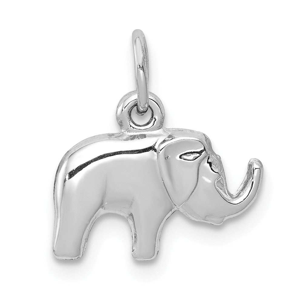 14k White Gold Hollow 2D Elephant Charm or Pendant, 13mm (1/2 Inch), Item P26855 by The Black Bow Jewelry Co.